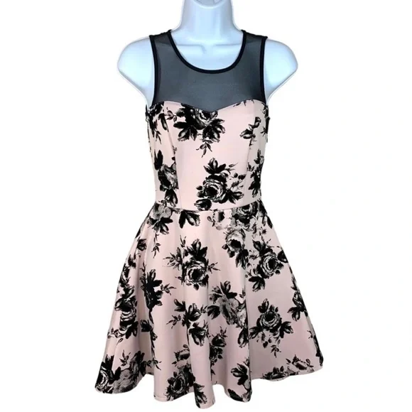 Trixxi | Dresses | Trixxi Juniors L Pink And Black Illusion Crushed Velvet  Fit And Flare Prom Dress | Poshmark